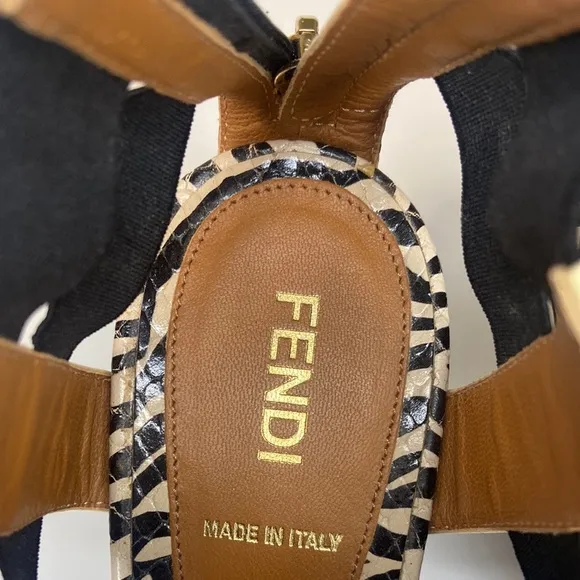 Fendi Carioca Zebra Wedge Sandals Size 38