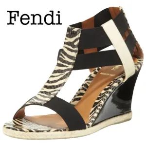 Fendi Carioca Zebra Wedge Sandals Size 38
