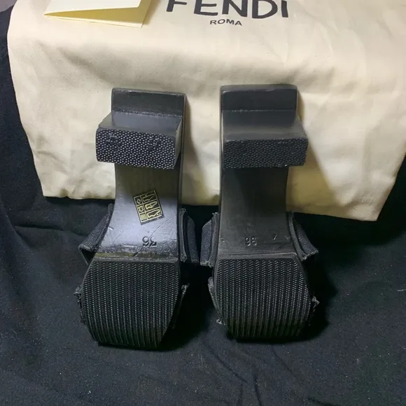 Fendi denim flower Logo heel sandals 36