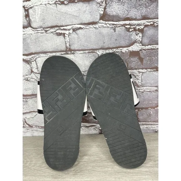 Fendi Joshua Vides Black Leather Logo Mule Slides Flat Sandals Women Sz 39EU