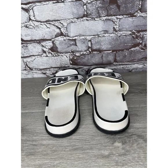 Fendi Joshua Vides Black Leather Logo Mule Slides Flat Sandals Women Sz 39EU