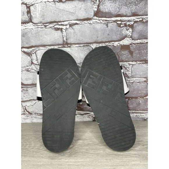 Fendi Joshua Vides Black Leather Logo Mule Slides Flat Sandals Women Sz 39EU