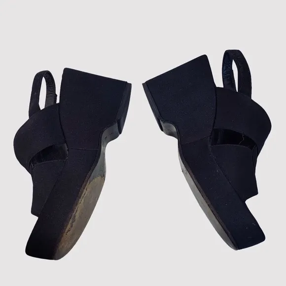 FENDI VINTAGE Y2K BLACK PLATFORM SANDALS WEDGE SLIP ON SHOE SANDAL
