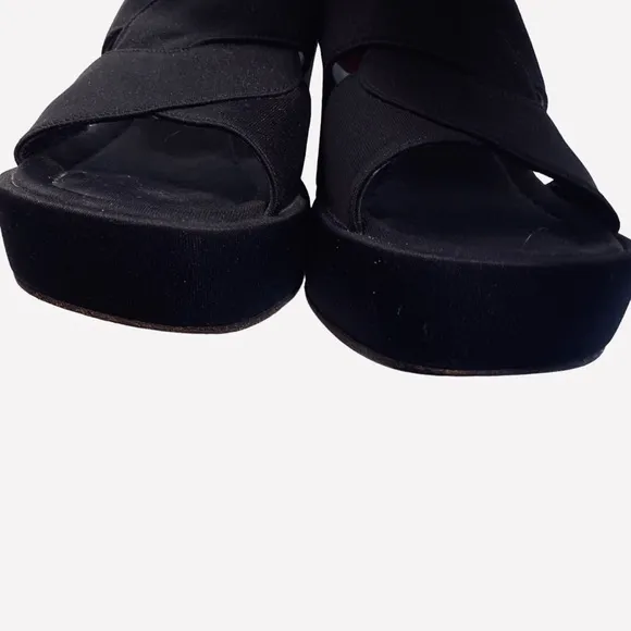 FENDI VINTAGE Y2K BLACK PLATFORM SANDALS WEDGE SLIP ON SHOE SANDAL