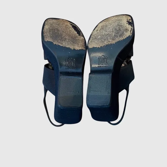 FENDI VINTAGE Y2K BLACK PLATFORM SANDALS WEDGE SLIP ON SHOE SANDAL
