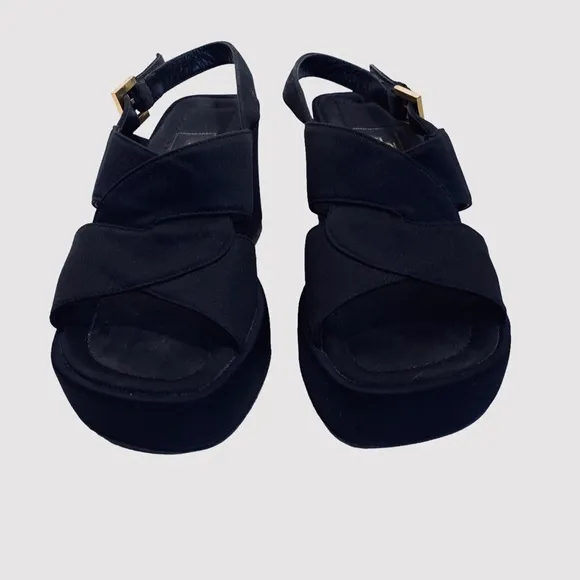 FENDI VINTAGE Y2K BLACK PLATFORM SANDALS WEDGE SLIP ON SHOE SANDAL