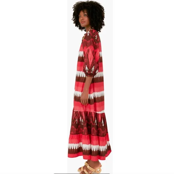 Figue Dress Johanna Midi Tiered in Dylan Ikat Coral Striped