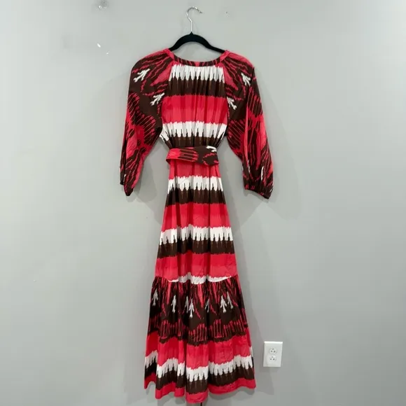 Figue Dress Johanna Midi Tiered in Dylan Ikat Coral Striped