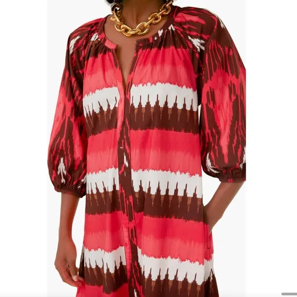 Figue Dress Johanna Midi Tiered in Dylan Ikat Coral Striped