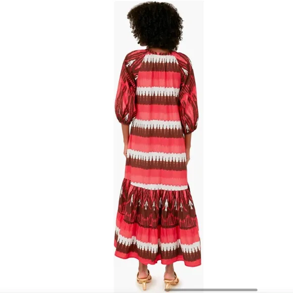Figue Dress Johanna Midi Tiered in Dylan Ikat Coral Striped