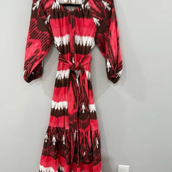 Figue Dress Johanna Midi Tiered in Dylan Ikat Coral Striped