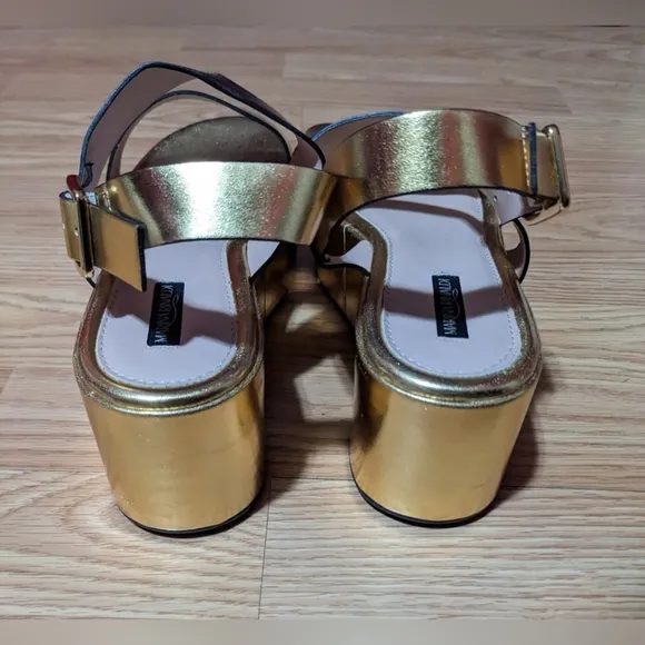 FINAL PRICE Marina Rinaldi Gold Platform Sandals 38 7.5 US Leather Retro Disco
