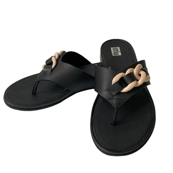 Fitflop Gracie Rubber-Chain Leather Toe-Post Sandals Flip Flops