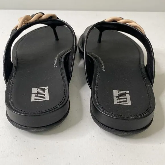 Fitflop Gracie Rubber-Chain Leather Toe-Post Sandals Flip Flops