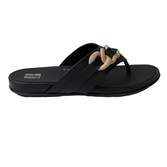 Fitflop Gracie Rubber-Chain Leather Toe-Post Sandals Flip Flops