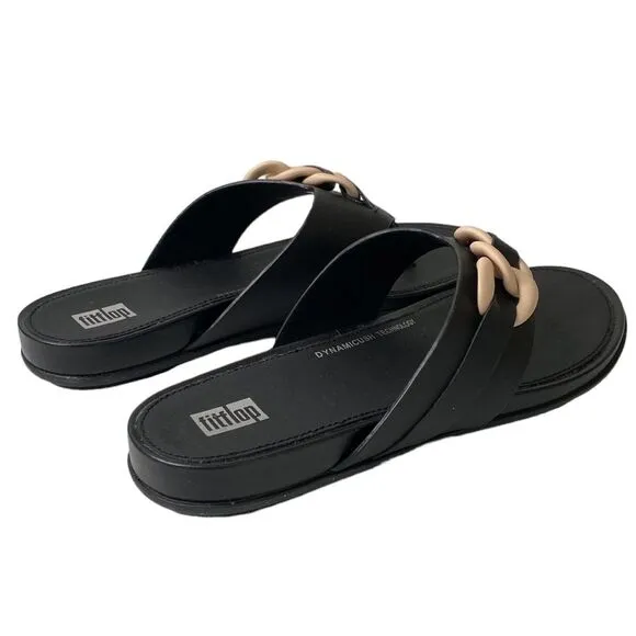 Fitflop Gracie Rubber-Chain Leather Toe-Post Sandals Flip Flops