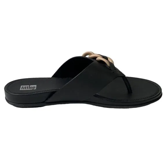 Fitflop Gracie Rubber-Chain Leather Toe-Post Sandals Flip Flops
