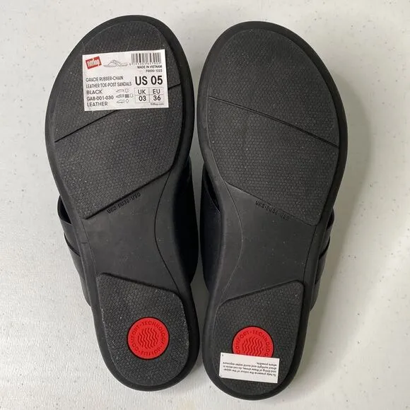 Fitflop Gracie Rubber-Chain Leather Toe-Post Sandals Flip Flops