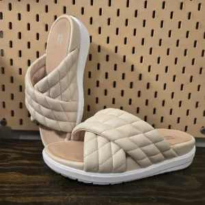 Fitflop Loosh Luxe Slide Sandals Sz 9 Quilted Leather Beige Limited Edition
