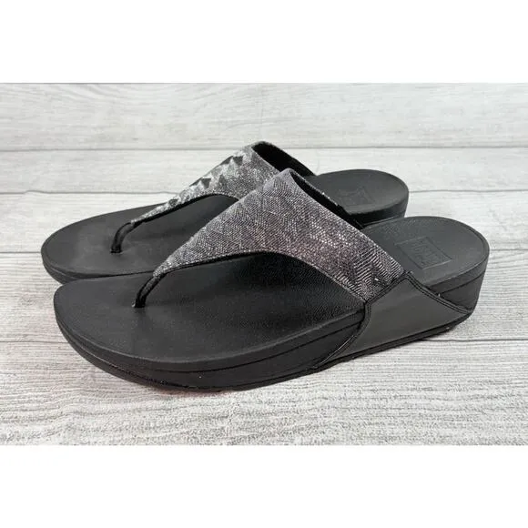 FITFLOP Lulu Shimmer Lux Glitter Toe-Post Sandals Black Size 10