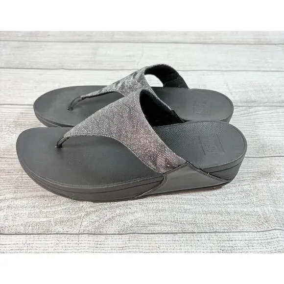 FITFLOP Lulu Shimmer Lux Glitter Toe-Post Sandals Black Size 10