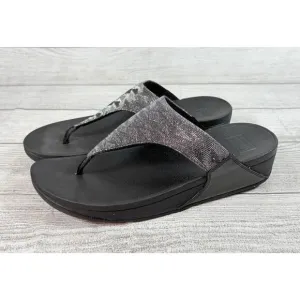 FITFLOP Lulu Shimmer Lux Glitter Toe-Post Sandals Black Size 10
