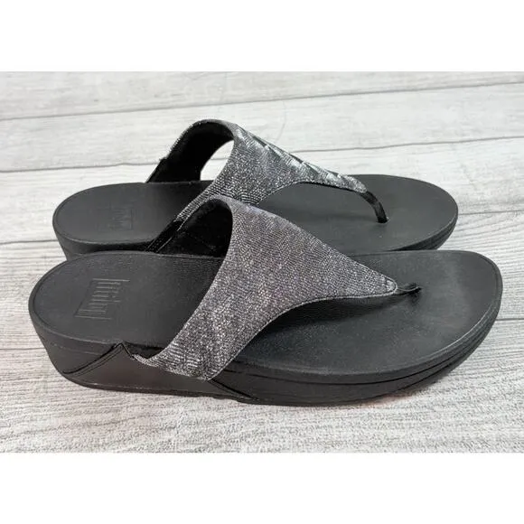 FITFLOP Lulu Shimmer Lux Glitter Toe-Post Sandals Black Size 10