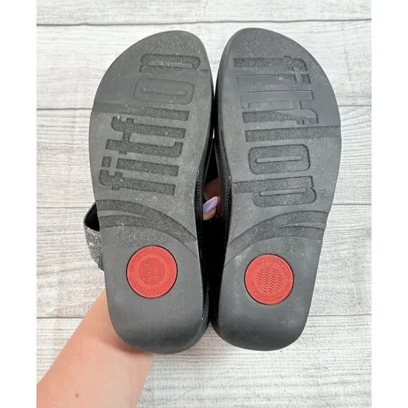 FITFLOP Lulu Shimmer Lux Glitter Toe-Post Sandals Black Size 10