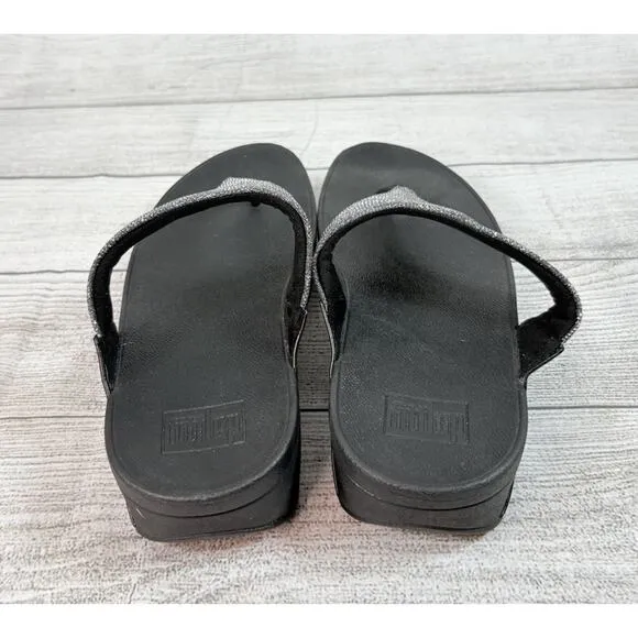 FITFLOP Lulu Shimmer Lux Glitter Toe-Post Sandals Black Size 10