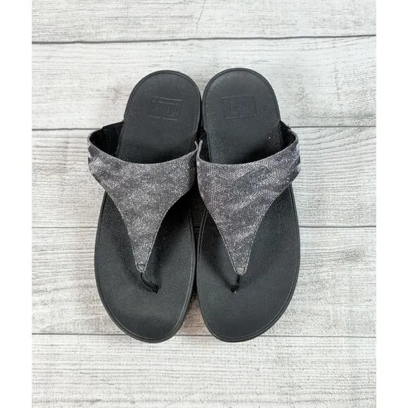 FITFLOP Lulu Shimmer Lux Glitter Toe-Post Sandals Black Size 10