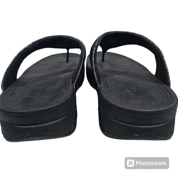 FitFlop Lulu Shimmersuede Toe Post Sandals, Black, Women's Size 9