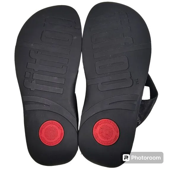 FitFlop Lulu Shimmersuede Toe Post Sandals, Black, Women's Size 9