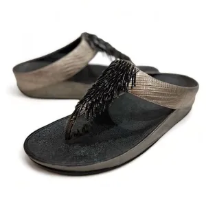 FitFlop Rumba Cha Cha Beaded Fringed Metallic Sandals Size 10
