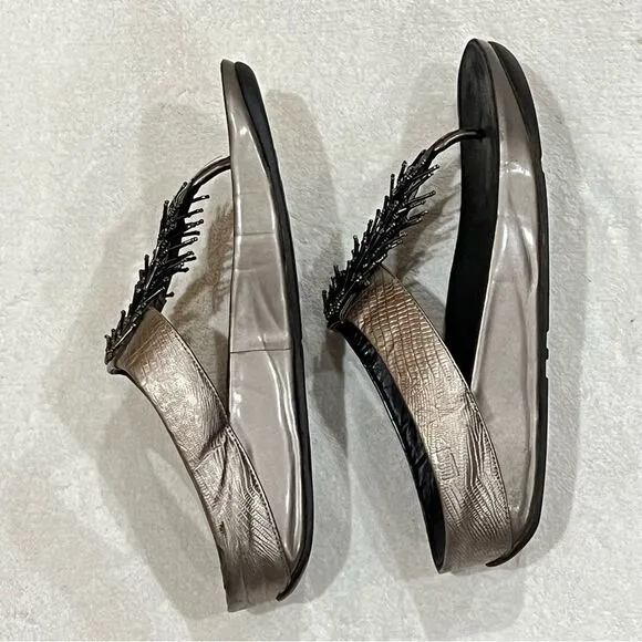 FitFlop Rumba Cha Cha Beaded Fringed Metallic Sandals Size 10