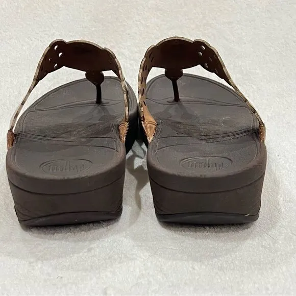 FitFlop Super Bronze Leather Sandals with Amber Rhinestones Size 10