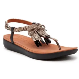 Fitflop Tia Fringe Thong Sandals Snakeskin Taupe Size 7 EU 38