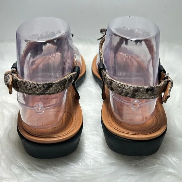 Fitflop Tia Fringe Thong Sandals Snakeskin Taupe Size 7 EU 38