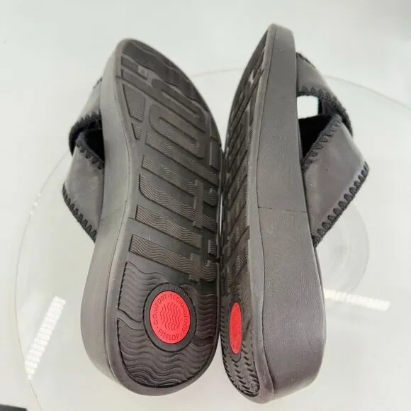FitFlop Sandals Womens F-Mode Slides Platform Black Leather Wedge Size 11