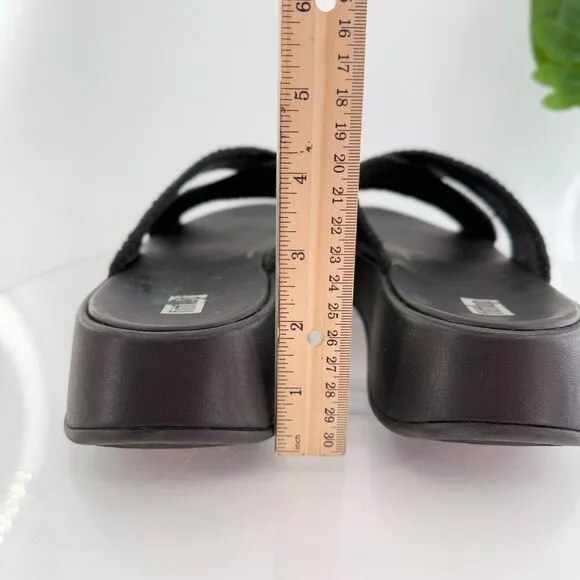 FitFlop Sandals Womens F-Mode Slides Platform Black Leather Wedge Size 11