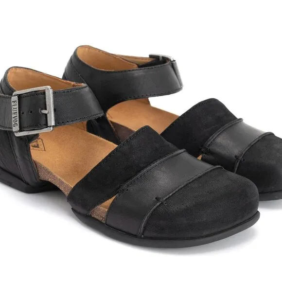Fluevog Peacemaker  Sarika Closed-Toe Cork Sandals Black