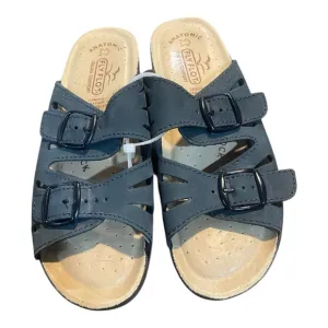 FLY FLOT Vera Navy Blue Leather strappy Anatomic Sandals Size 6 Eu 37