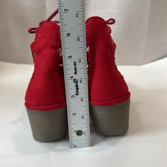FLY London Leather Lace-Up Yule Wedge Sandals in Red Size 38