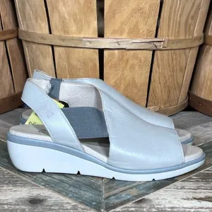 Fly London Nily Silver Pewter Leather Wedge Slingback Sandals Women Size 9 EU 40