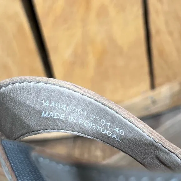 Fly London Nily Silver Pewter Leather Wedge Slingback Sandals Women Size 9 EU 40
