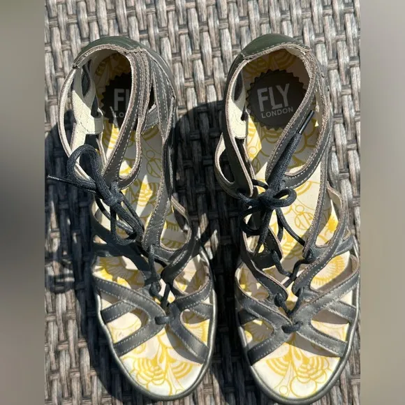 Fly London Pewter Lace-Up Sandals - Size 39
