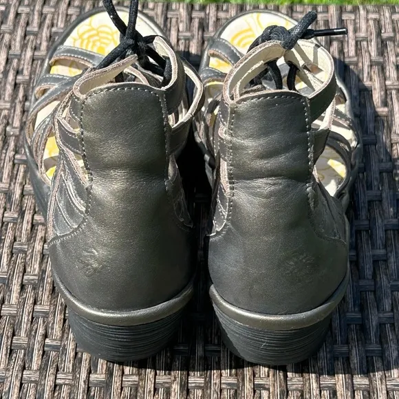 Fly London Pewter Lace-Up Sandals - Size 39