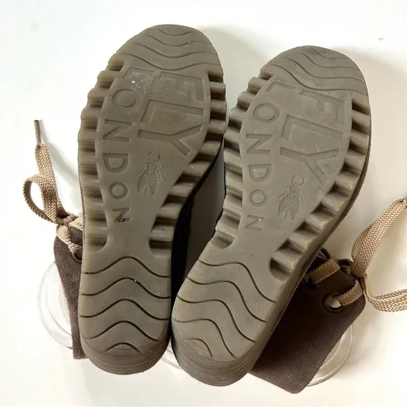 Fly London Taupe Genuine Leather SuedeYaffa Open Toe Wedge Lace-Up Sandal Shoe