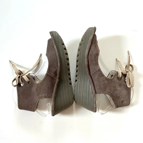Fly London Taupe Genuine Leather SuedeYaffa Open Toe Wedge Lace-Up Sandal Shoe