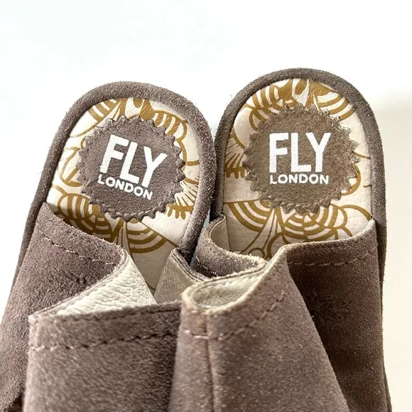 Fly London Taupe Genuine Leather SuedeYaffa Open Toe Wedge Lace-Up Sandal Shoe