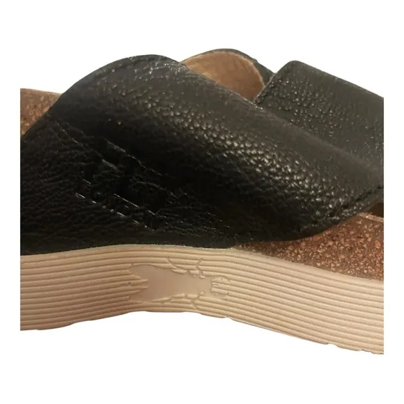 Fly London Wary 895 Black Leather Wedge Sandals EU 37 US 6.5
